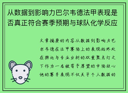 从数据到影响力巴尔韦德法甲表现是否真正符合赛季预期与球队化学反应